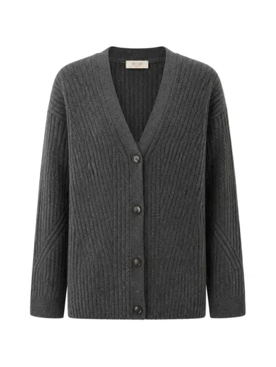 Retori Ribbed-knit V-neck Cardigan In Gray