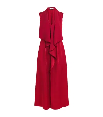 Retori Satin Draped Midi Dress In Red