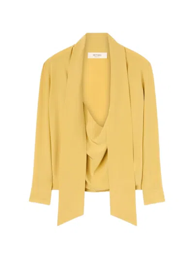 Retori Scarf-collar Crepe De Chine Blouse In Yellow