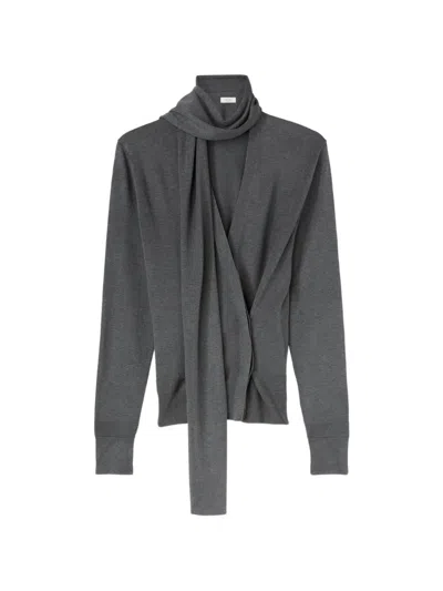 Retori Scarf-detail Silk Cardigan In Gray
