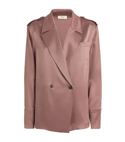Retori Silk Double-breasted Blazer In Pink