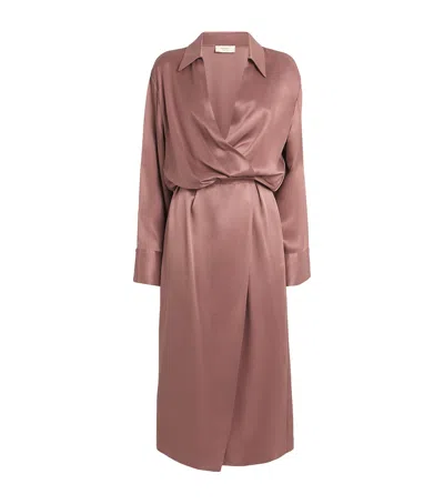 Retori Silk Shirt Midi Dress In Pink