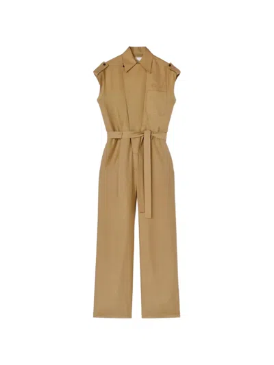 Retori Sleeveless Belted Silk Jumpsuit In Brown