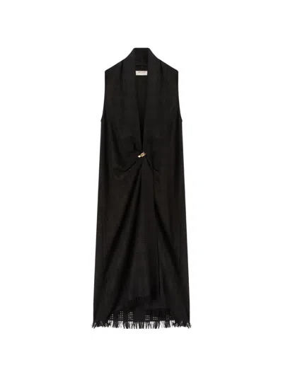 Retori Sleeveless Weaved-effect Cashmere Maxi Dress In Black