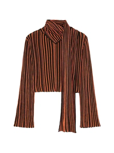 Retori Striped Scarf-detail Blouse In Brown