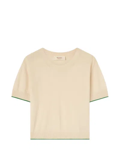 Retori Stripe-trim Knitted T-shirt In Neutral