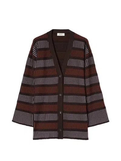 Retori Windows Long Geometric-pattern V-neck Cardigan In Brown