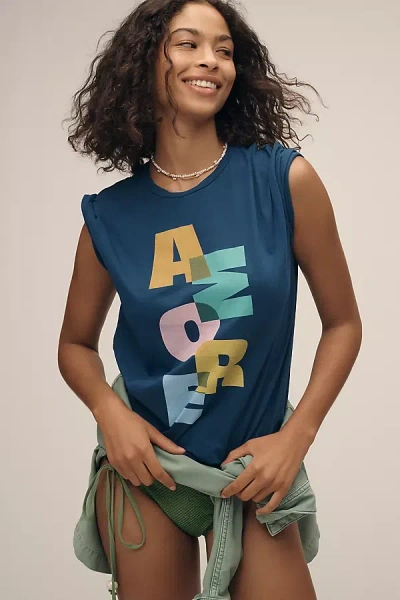 Retro Brand Amore Graphic Tee In Blue