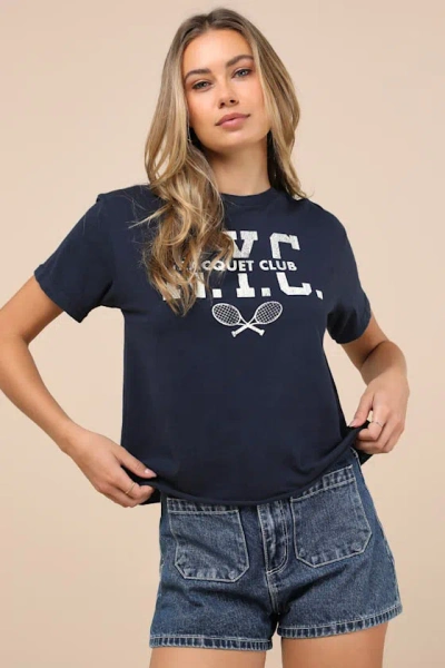 Retro Brand Nyc Racquet Club Navy Blue Graphic Tee