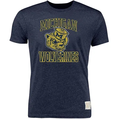 Retro Brand Original  Heather Navy Michigan Wolverines Vintage Wolverbear Tri-blend T-shirt