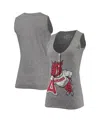 Retro Brand Women's Original  Heathered Gray Arkansas Razorbacks Relaxed Henley Tri-blend V-neck Logo In Heathered Gray