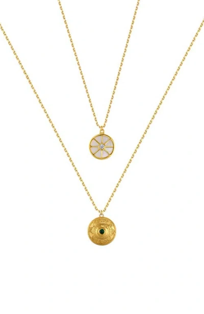 Retro Chic Compass Layered Necklace Set In Gold