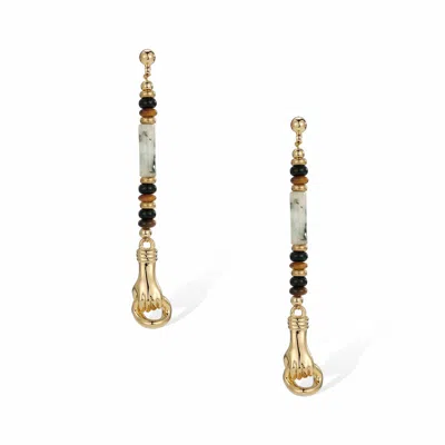 Retro Chic Women's Black / Brown / Gold Palms Earrings In Multi