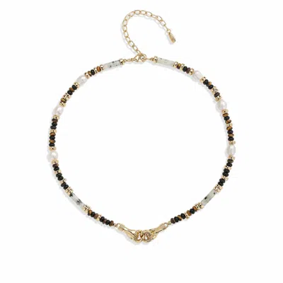 Retro Chic Women's Black / Brown / Gold Palms Necklace In Multi