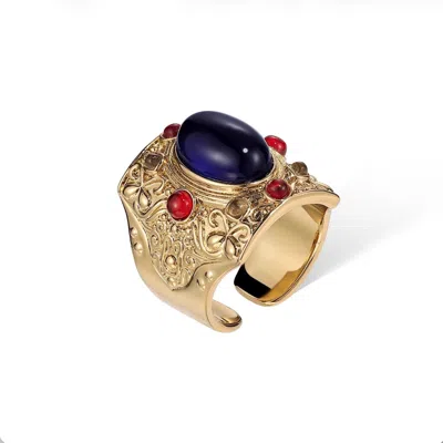 Retro Chic Women's Gold / Blue Byzantine King Ring In Metallic