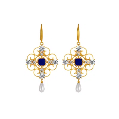 Retro Chic Women's Gold / Blue Orchid Dream Pearl Earrings In Multi