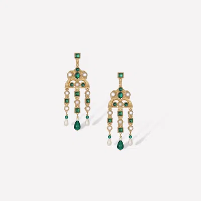 Retro Chic Women's Gold / Green Byzantine Empire Earrings - Green