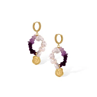 Retro Chic Women's Gold / Pink / Purple Purple Crystal Mermaid Earrings