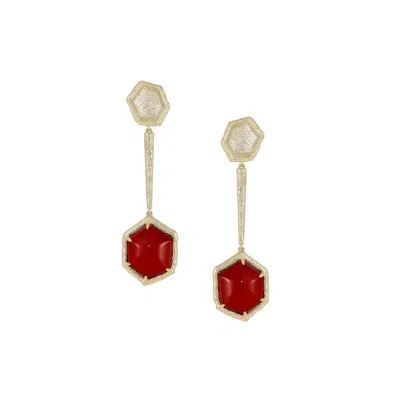 Retro Chic Women's Gold / Red Red Agate Tiger Earrings In Multi