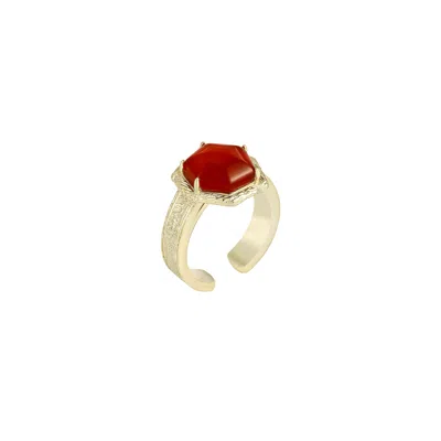 Retro Chic Women's Gold / Red Red Agate Tiger Ring In Multi