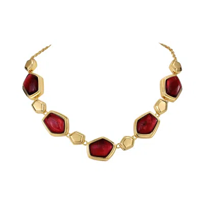 Retro Chic Women's Gold / Red Red Velvet Necklace In Multi