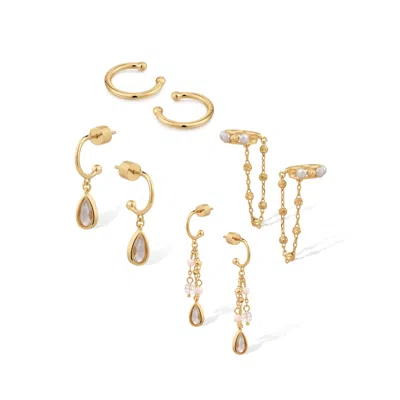 Retro Chic Women's Gold / White Aeolian Echo Earrings Set