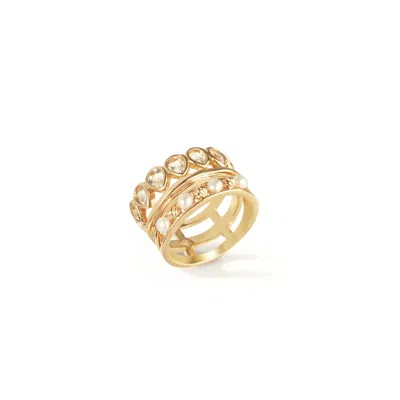 Retro Chic Women's Gold / White Aeolian Echo Ring