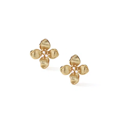 Retro Chic Women's Gold / White Blossom Ear Stud