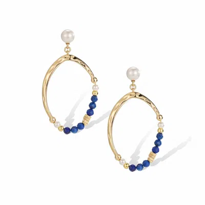 Retro Chic Women's Gold / White / Blue Poseidon Earrings In Multi
