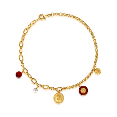 Retro Chic Women's Gold / White / Brown Retro Coin Necklace In Multi