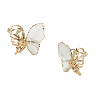 Retro Chic Women's Gold / White Butterfly Serenade Earrings In Multi