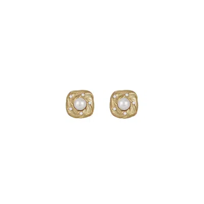 Retro Chic Women's Gold / White Canary Ear Stud In Multi