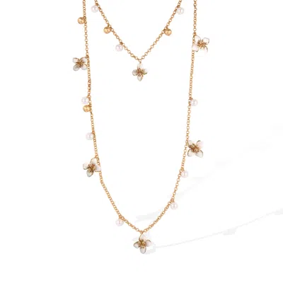 Retro Chic Women's Gold / White Iris Blossom Necklace In Multi