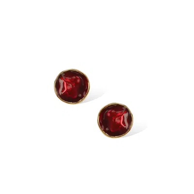 Retro Chic Women's Red / Gold Red Enamel Ripple Earrings In Multi