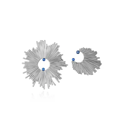 Retro Chic Women's Silver / Blue Dandelion Earrings In Multi