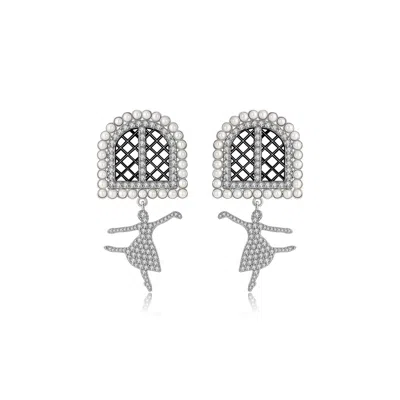 Retro Chic Women's Silver / White Black Ballet Earrings In Multi
