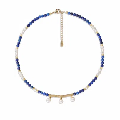Retro Chic Women's White / Blue / Gold Poseidon Necklace In Multi