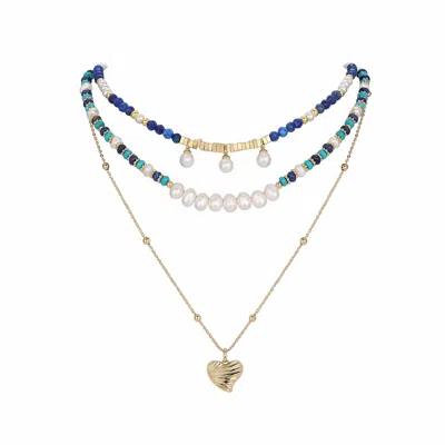 Retro Chic Women's White / Gold / Blue Ocean Lover Necklace Set In Multi