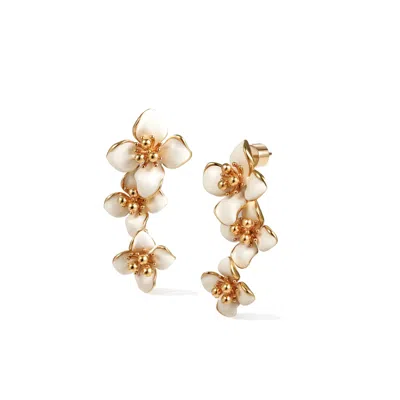Retro Chic Women's White / Gold Iris Blossom Earrings In Multi
