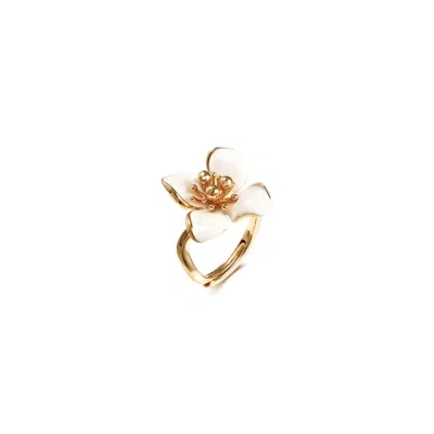 Retro Chic Women's White / Gold Iris Blossom Ring In Multi