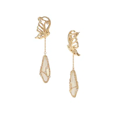 Retro Chic Women's White / Gold Mystic Butterfly Earrings In Multi