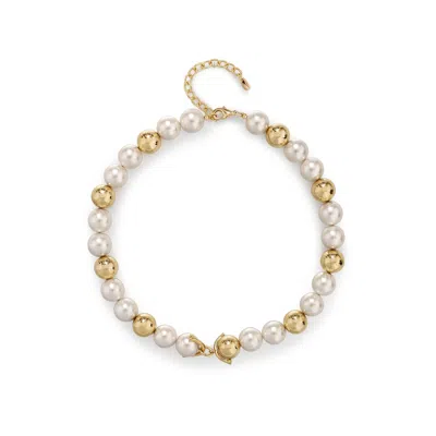 Retro Chic Women's White / Gold Victoria Moon Necklace In Multi