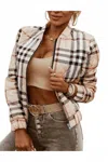 Retro Fashion Long Sleeve Zipper Up Puffer Jacket In Light Pink In Gray