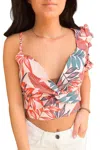 Retro Fashion Tropical Asymmetrical Cropped Blouse In Multi In Multi