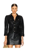 Retroféte Ada Puff-sleeve Coated Denim Jacket In Black