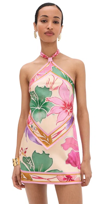Retroféte Adelaide Floral Silk Knotted Halter Overlay Mini Dress In Multi