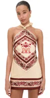 Retroféte Adelaide Floral Silk Halter Mini Dress