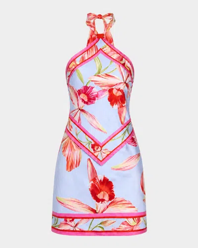 Retroféte Adelaide Floral Silk Knotted Halter Overlay Mini Dress In Multi