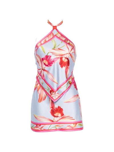 Retroféte Adelaide Floral-print Silk Mini Dress In Blue