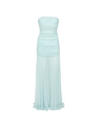 Retroféte Adele Ruched Strapless Dress In Blue
